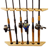 Old Cedar Outfitters rod rack wall vertical front view for space-saving organization.