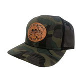 Old Guys Rule Rod & Gun Club trucker hat in olive camo and black