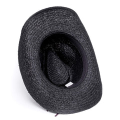 Old Stone Chloe Black straw cowboy hat close-up bead conch detail