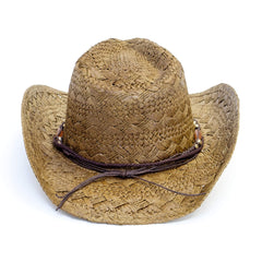 Old Stone Quality straw cowboy hat top view showing breathable crown for comfort.