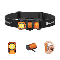 OLIGHT Perun 2 Mini front view with orange glow, ideal for hands-free hikes