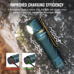 OLIGHT Perun 2 charging cable demonstrates fast MCC3 charging for longer sessions.
