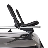 OMAC canoe J-Style roof rack folded for easy storage and quick setup.