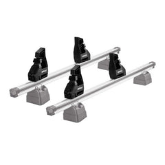 OMAC Load Stopper on a roof rack cross bar keeps cargo secure during travel.