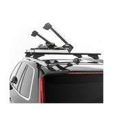 OMAC ski rack car roof assembly demonstrates secure, weather-ready mounting for travel.