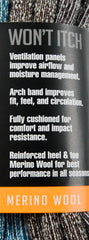 Omni-Wool socks displaying arch support for steady footing on trails