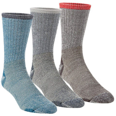 Omni-Wool Merino Medium Hiker socks in denim-navy-charcoal-light-grey with moisture-wicking for hiking.