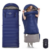 OMVMO 20 Degrees Down Sleeping Bag chest pockets for quick phone access during camping