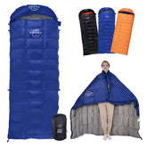 OMVMO down sleeping bag with dark blue outer shell for reliable backpacking comfort.