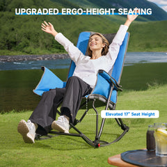 ONBRILL oversize rocking chair blue-grey foot rest extended for comfort
