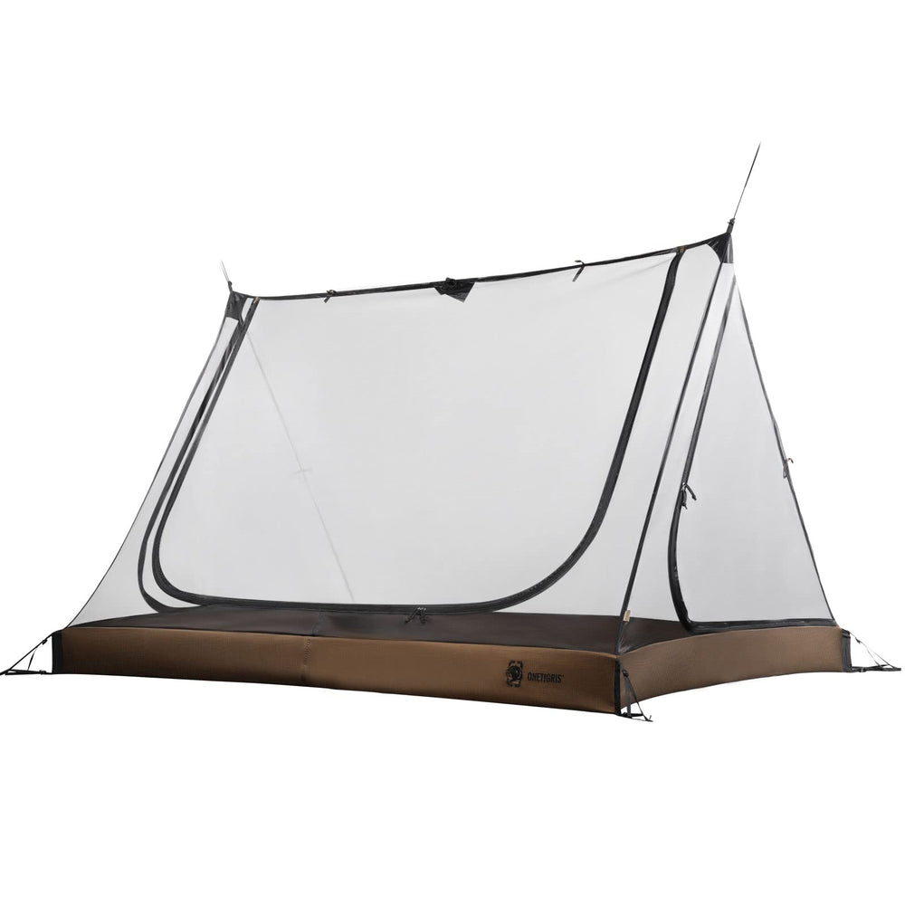 OneTigris 2-person mesh tent top view highlights airy shelter for comfortable camping