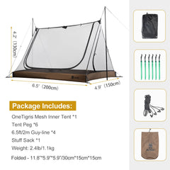 OneTigris 2-person mesh tent waterproof-floor close-up shows 3000mm bathtub seal