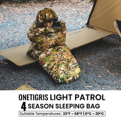 OneTigris sleeping bag 32°F to 68°F rating for outdoor comfort.