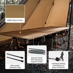 ONETIGRIS SUPRATIROS cot with 16 anti-slip legs for stable ground contact.