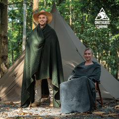 ONETIGRIS wool blanket at campsite offers warm, breathable comfort.