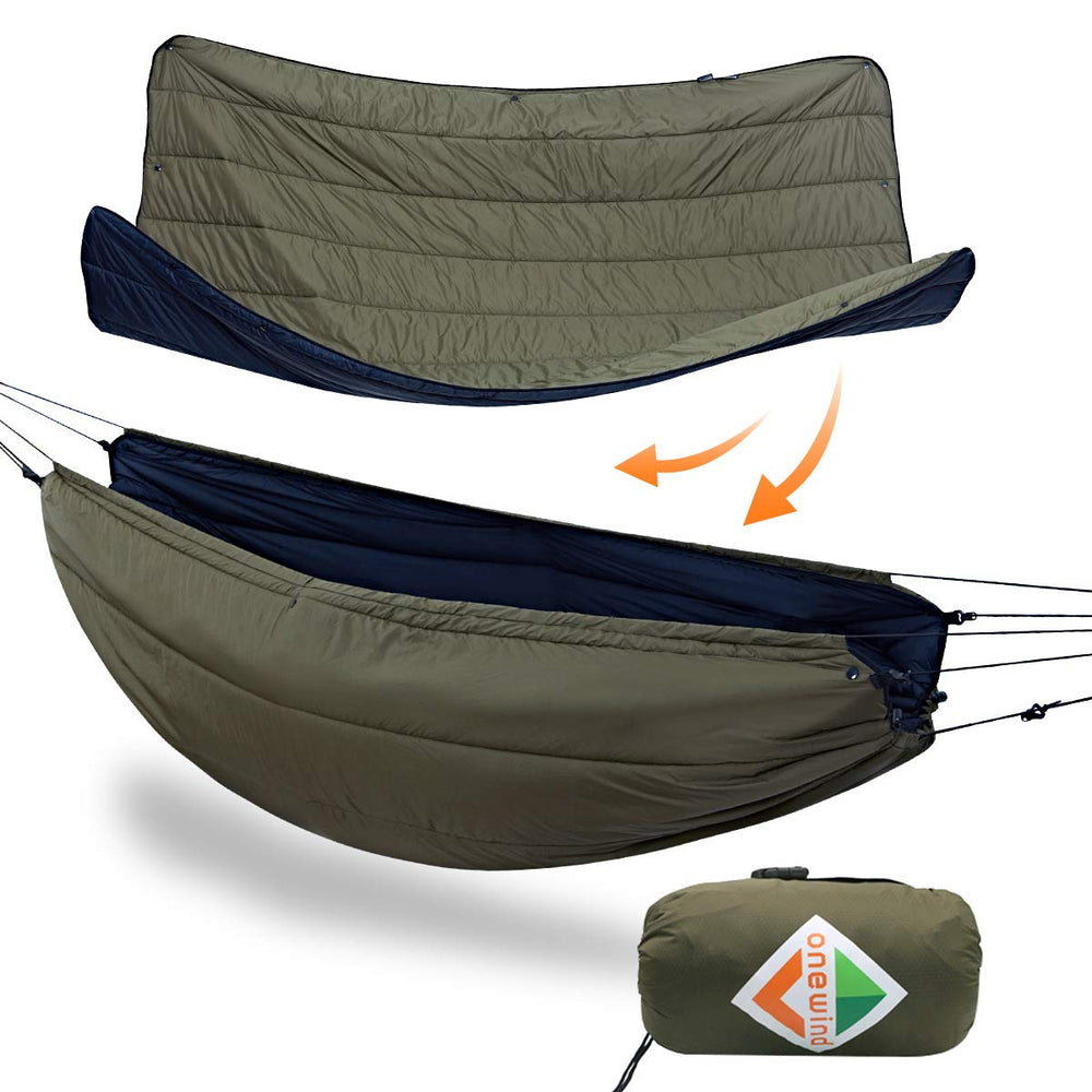 Onewind hammock underquilt in four-season setup for diagonal lay