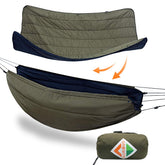 Onewind hammock underquilt in four-season setup for diagonal lay