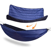 Onewind underquilt on a double hammock in a four-season camping setup.