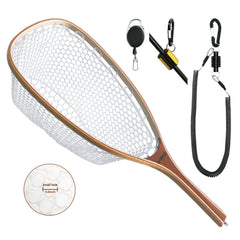 ONROCL fly fishing net with magnetic release and wooden frame