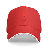 ONVOWO Faith Cross Script red dad hat front view for sun protection outdoors