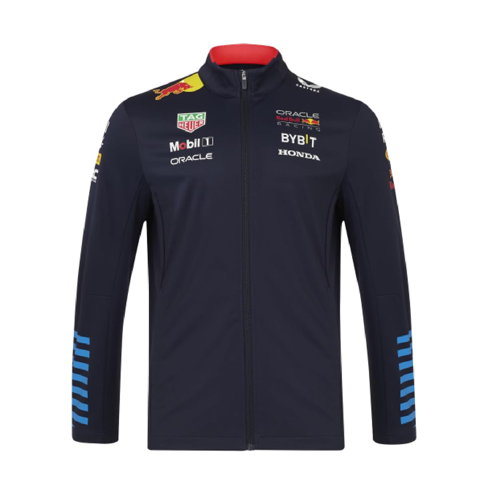 Oracle Red Bull Racing softshell jacket front view for all-weather comfort