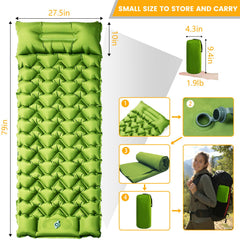Oramoose sleeping pad built-in pillow supports neck for comfortable camp sleep