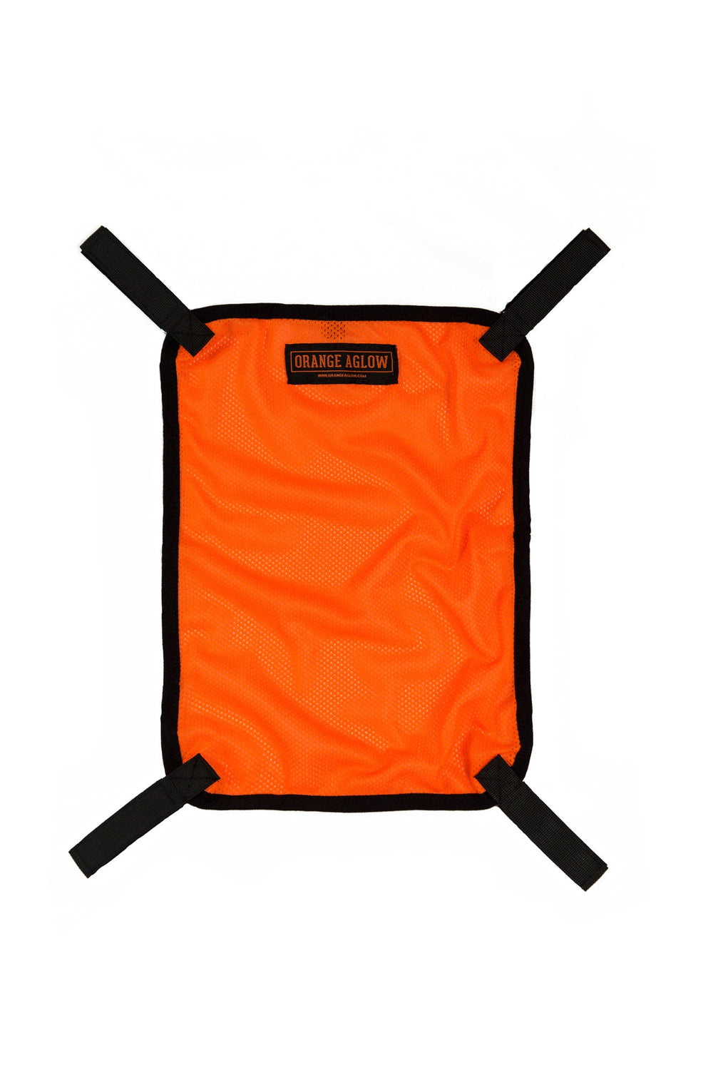 Orange Aglow Blaze Orange Mesh Safety Panel attached to a backpack for high visibility day and night