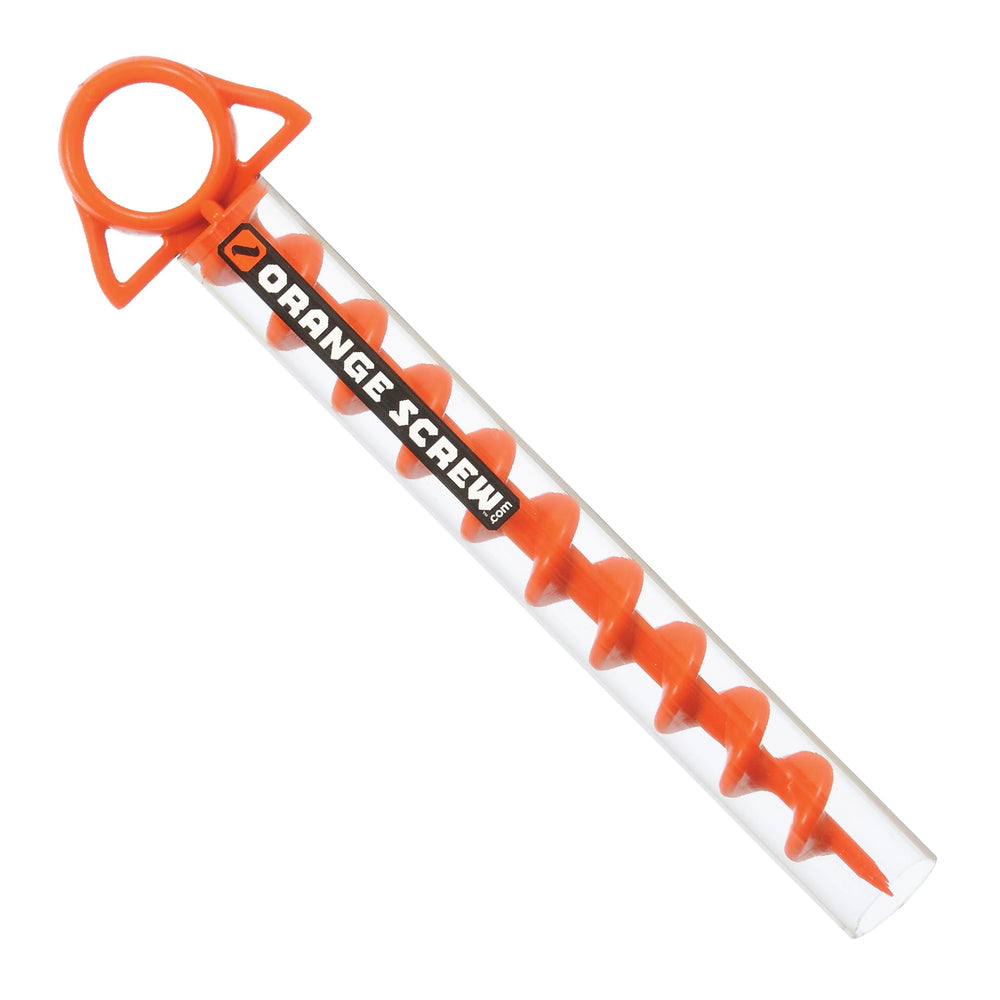 Orange Screw ground anchor with T-Grip Tool for quick, lever-assisted setup.