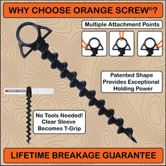 Orange Screw T-Grip Tool attached to anchor improves leverage during installation.