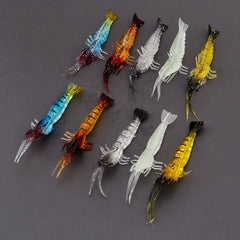 Vivid colored soft lure with realistic shrimp features