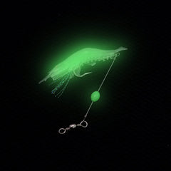 Close-up of luminous glow on yellow shrimp lure