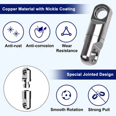 Close-up of ball bearing swivels with brass body and black nickel finish