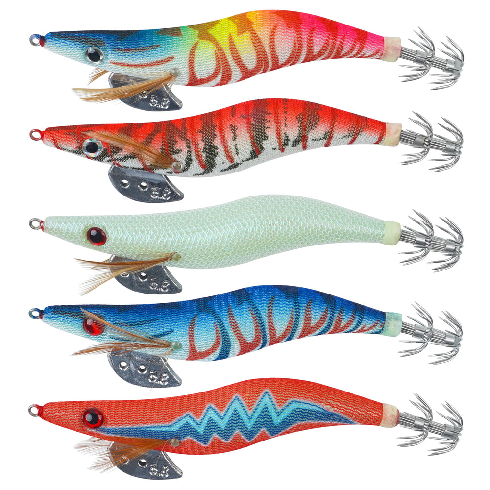 OROOTL 5-piece glow-in-the-dark squid jigs packaging