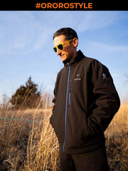 ORORO heated jacket back view highlights mid-back heat zoning for extended warmth.