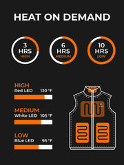 ORORO heated down vest back view highlights full-coverage warmth during outdoor activities.