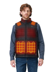 ORORO men's heated vest front view demonstrates targeted warmth for cold outdoor activities.