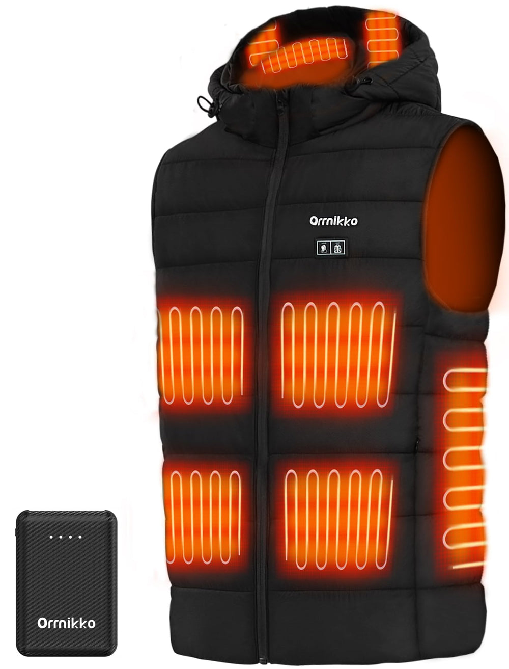 ORRNIKKO heated vest front view for all-day warmth and wind protection