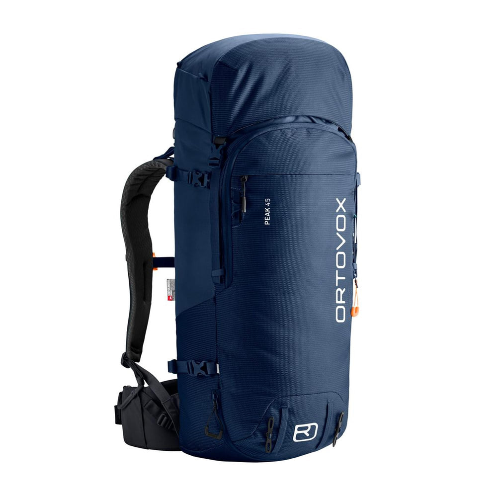 Ortovox Peak 45L front view with SWISSWOOL 3D suspension for comfort
