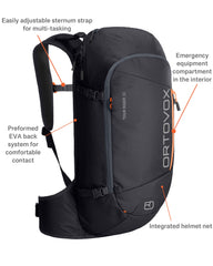 Ortovox Tour Rider 30L back view highlights comfortable carry and stability