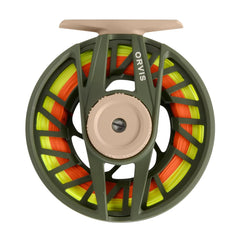 Close-up of Orvis Clearwater reel drag system, smooth tension.