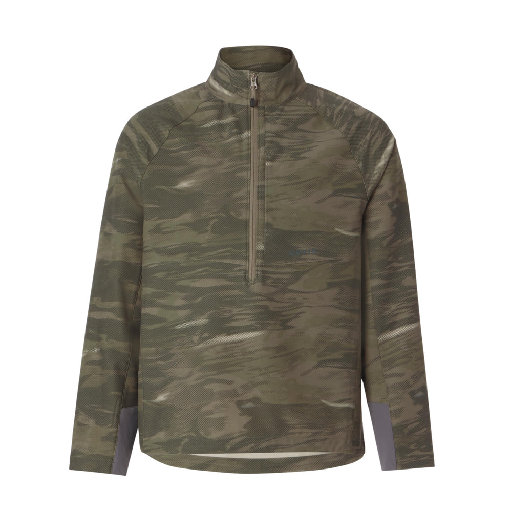 Orvis Pro lightweight softshell pullover dusk camo, front view, versatile wind and moisture protection for outdoor wear