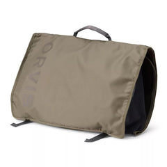 Orvis Wader Mud Room Tote in dusty olive, side view, showing spacious transport capability.