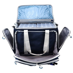 Interior layout with side pockets and divider for lures and tools