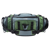 Front panel of Osage River olive fishing bag with 3 tackle boxes
