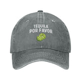 Ositerpz Tequila Por Favor hat front view, casual everyday wear with vintage denim vibe.
