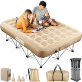 Osluken queen air mattress with frame setup for easy guest staging