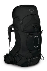 Osprey Aether 65L backpack main view shows balanced load for long hikes.