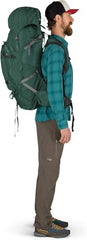 Osprey Aether Plus 70L with adjustable shoulder straps for a tailored fit.