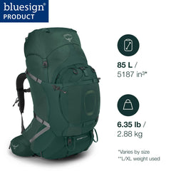 Osprey Aether Plus 85L with Custom Fit hipbelt for precise, stable support.