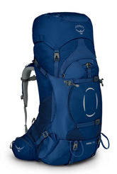 Osprey Ariel 55L women's backpack in ceramic blue, ready for multi-day treks.